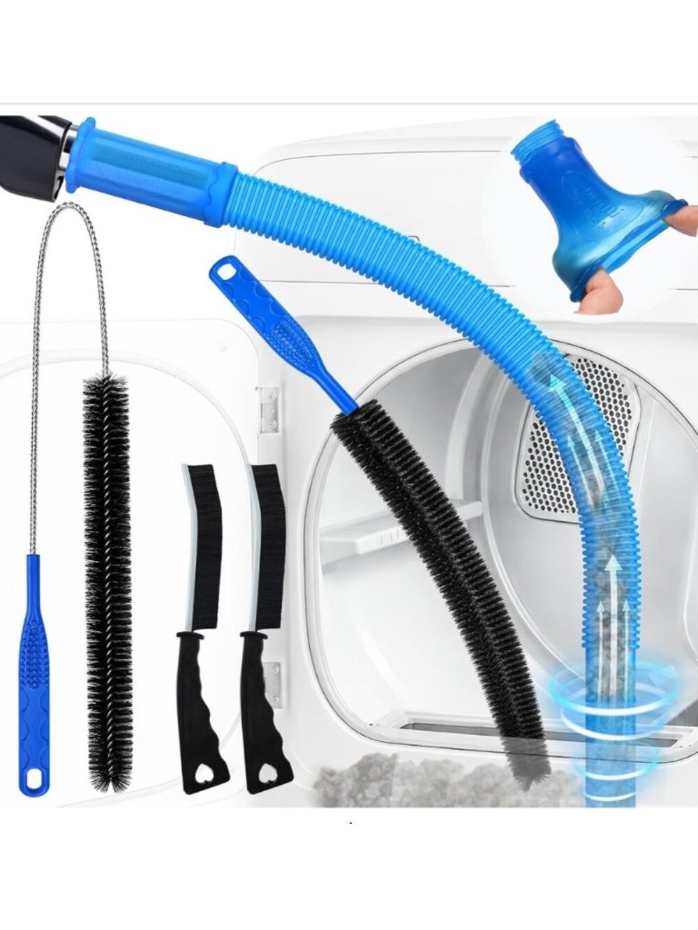 Dryer Vent Cleaner Kit Vacuum Hose Attachment + Lint Brushes 5 Piece Blue